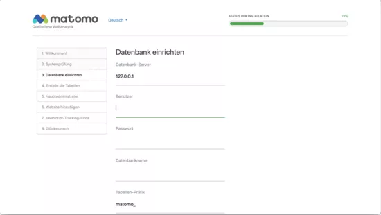 Matomo Installation: Datenbank einrichten
