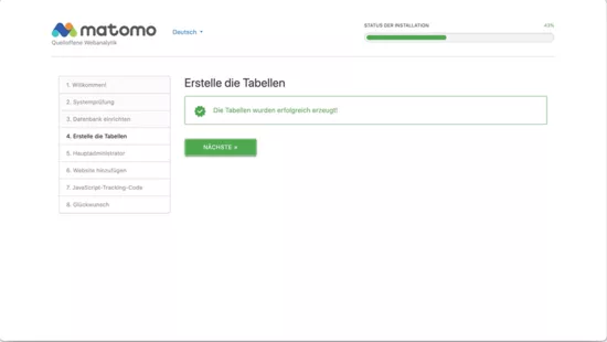Matomo Installation: Erstellen der Tabellen