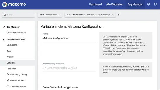 Konfigurationsvariable im Matomo-Tag-Manger