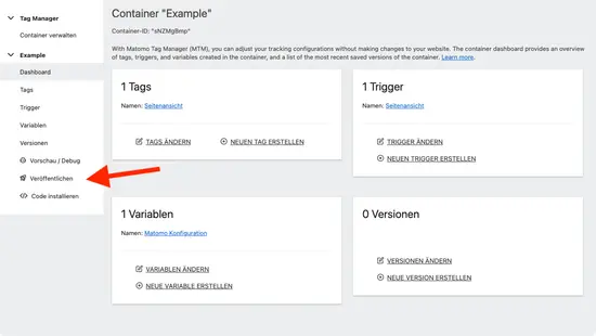 Neuen Version erstellen: Klicke in der Navigation auf »Veröffentlichen«