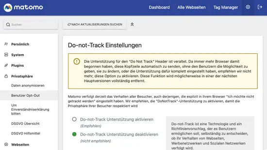 Einstellung zu Do-not-Track in Matomo