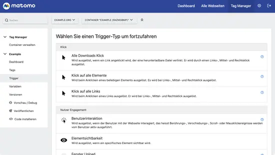Neuen Trigger anlegen: Weiter runter scrollen bis zur Seitenansicht