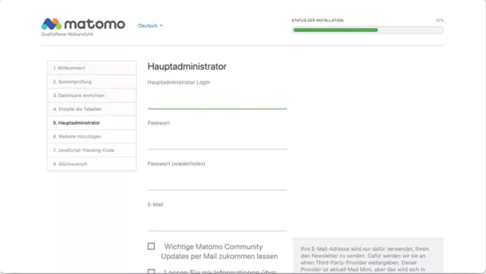 Matomo Installation: Hauptadministrator anlegen