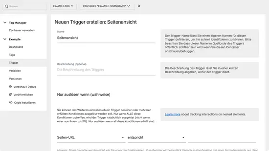 Neuen Trigger anlegen: Es ist bereits alles vorbereitet. Einfach speichern.