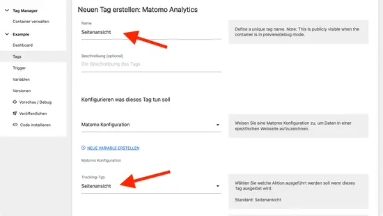 Neuen Tag anlegen: Ändere den Namen auf »Seitenansicht«